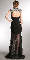 Beaded Neckline Pleated Bodice Long Prom Pageant Dress back