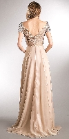 Bejeweled Sleeves Pleated Bust Long Formal Evening Dress back in Champaign