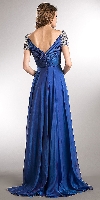 Bejeweled Sleeves Pleated Bust Long Formal Evening Dress back