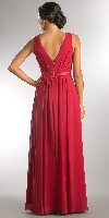 V-neck Sleeveless Ruched Bodice Long Bridesmaid Dress back