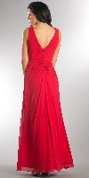 V-Neck Ruched Twist Knot Bust Long Bridesmaid Dress back in Red