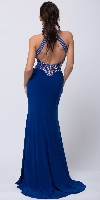 High Halter Neck Two-tone Bejeweled Top Long Prom Dress back