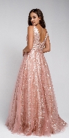 V Neck Vines Pattern Tulle Prom Gown back