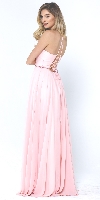 V-Neck Rhinestones Belt Front Slit Long Bridesmaid Dress back