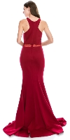 Mesh Neckline & Waist Solid Floor Length Formal Prom Dress back