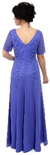 Sheer Short Sleeved Beaded Long Formal Gown back