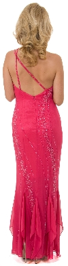 One Shoulder Beaded Formal Prom Dress with Frilly Bottom back