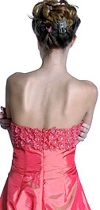 Off Shouldered Miniature Flower Taffeta Prom Dress back