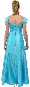 A Line Cap-Sleeved Beaded Prom Dress back