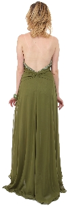 Beaded Halter Formal Prom Dress with Shirrs and Ruffles back