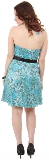 Strapless Animal Print Short Party Dress with Sheer Overlay back