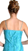 Straight Formal Prom Dress Beaded on Silk back in Turquoise