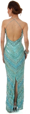 Spaghetti Straps Multi Colored Formal Beaded Gown in Aqua back