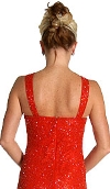 Halter Neck Long Beaded Gown with Flared Bottom back in Red color