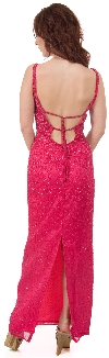 Deep V-Neck Beaded Long Dress with Straps at back  back