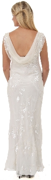 Cowl Neck Sequined Long Formal Dress with Floral Beading back
