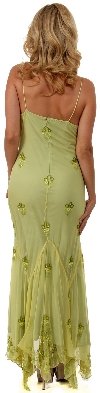 Spaghetti Straps Formal Beaded Dress with Handkerchief Skirt back
