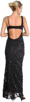 Striped Sequin Beaded Formal Evening Dress back in Black