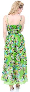 Spaghetti Strapped Butterfly Print Summer Dress in Lime back