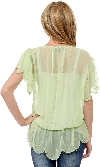 Short Sleeved Assymetric Sheer Top back in Apple Green