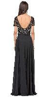Boat Neck Half Sleeves Beaded Mesh Top Long Formal MOB Dress back