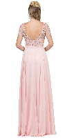 Boat Neck Half Sleeves Beaded Mesh Top Long Formal MOB Dress back in Blush