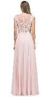 Embroidered Mesh Bodice Long Chiffon Prom Formal Dress back