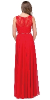Lace Bodice Beaded Waist Long Chiffon Bridesmaid Dress back in Red