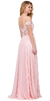 Cold Shoulder Beaded Lace Bodice Long Prom Dress back in Blush