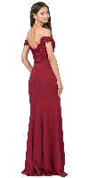 Off-the-Shoulder Lace Accent Top Long Prom Dress back in burgundy