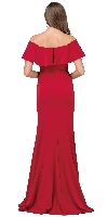 Ruffled Off-the-Shoulder Princess Cut Long Prom Dress back