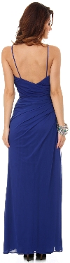 Spaghetti Straps Gathered Long Formal Homecoming Dress back