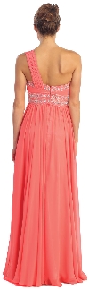 One Shoulder Ruched Long Formal Dress with Bejeweled Bust back