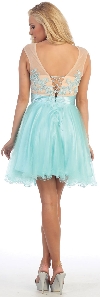 Floral Pattern Bodice Short Tulle Party Prom Dress back