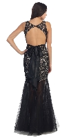 Lace Bodice Mermaid Mesh Skirt Long Formal Prom Dress back in Black