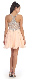V-Neck Racer Back Rhinestones Bust Short Formal Prom Dress back in Peach
