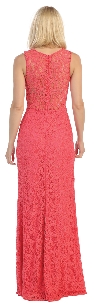 Sheer Lace Bejeweled Long Formal Evening Prom Dress back