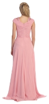 V-Neck Beaded Ruched Bodice Long Formal MOB Dress back