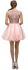 Bejeweled Mesh Bodice Cap Sleeves Short Baby Doll Dress back