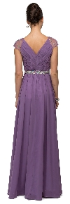 V-Neck Pleated Jewels Waist Long Formal Bridesmaid Dress back