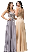 Jewel Embellished Sheer Mesh Top Chiffon Prom Dress back