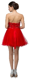 Strapless Beaded Lace Mesh Short Homecoming Party Dress back in Red