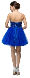 Strapless Beaded Lace Mesh Short Homecoming Party Dress back