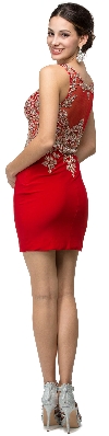 Brocade Beaded Lace Bodice Fitted Short Prom Party Dress back