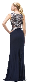 Bejeweled Top Sheer Waist Floor length Prom Dress back