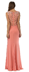 Jewel Accents Sheer Back & Neck Long Formal Prom Dress back