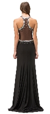 Bejeweled Sheer Mesh Top Floor Length Formal Prom Dress back