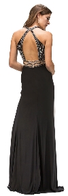 Sleeveless Beaded Top High Neck Long Formal Prom Dress back