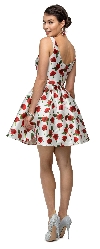 V-Neck Rose Print Jewel Waist Short Homecoming Dress back