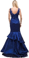 V-neck Lace Bodice Layered Skirt Formal Long Prom Dress back